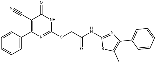 2-[(5-cyano-6-oxo-4-phenyl-1,6-dihydropyrimidin-2-yl)sulfanyl]-N-(5-methyl-4-phenyl-1,3-thiazol-2-yl)acetamide Struktur