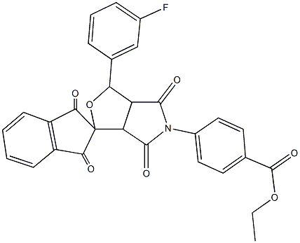 ethyl 4-(1-(3-fluorophenyl)-1',3',4,6(2'H)-tetraoxo-3a,4,6,6a-tetrahydrospiro[1H-furo[3,4-c]pyrrole-3,2'-(1'H)-indene]-5(3H)-yl)benzoate Struktur