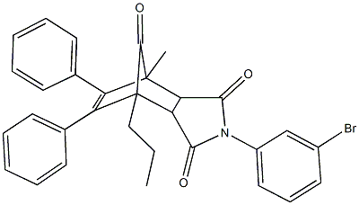 4-(3-bromophenyl)-1-methyl-8,9-diphenyl-7-propyl-4-azatricyclo[5.2.1.0~2,6~]dec-8-ene-3,5,10-trione Struktur