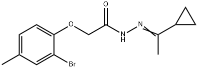 2-(2-bromo-4-methylphenoxy)-N'-(1-cyclopropylethylidene)acetohydrazide Struktur