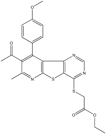 ethyl {[8-acetyl-9-(4-methoxyphenyl)-7-methylpyrido[3',2':4,5]thieno[3,2-d]pyrimidin-4-yl]sulfanyl}acetate Struktur