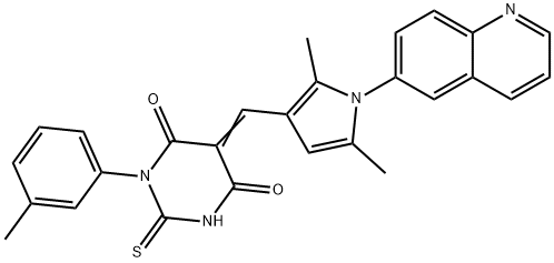 5-{[2,5-dimethyl-1-(6-quinolinyl)-1H-pyrrol-3-yl]methylene}-1-(3-methylphenyl)-2-thioxodihydro-4,6(1H,5H)-pyrimidinedione Struktur