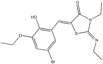 5-(5-bromo-3-ethoxy-2-hydroxybenzylidene)-3-ethyl-2-(ethylimino)-1,3-thiazolidin-4-one Struktur