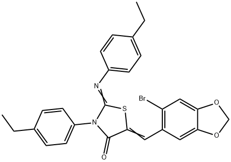 5-[(6-bromo-1,3-benzodioxol-5-yl)methylene]-3-(4-ethylphenyl)-2-[(4-ethylphenyl)imino]-1,3-thiazolidin-4-one Struktur