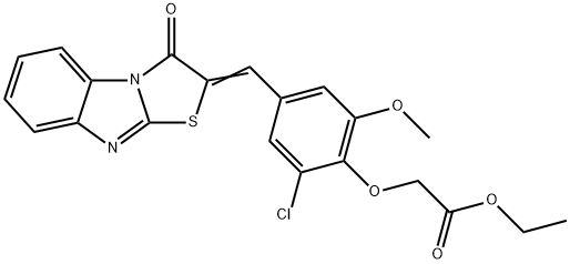 ethyl {2-chloro-6-methoxy-4-[(3-oxo[1,3]thiazolo[3,2-a]benzimidazol-2(3H)-ylidene)methyl]phenoxy}acetate Struktur