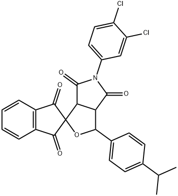 1-(4-isopropylphenyl)-5-(3,4-dichlorophenyl)-3a,6a-dihydrospiro(1H-furo[3,4-c]pyrrole-3,2'-[1'H]-indene)-1',3',4,6(2'H,3H,5H)-tetrone Struktur