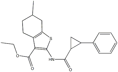 ethyl 6-methyl-2-{[(2-phenylcyclopropyl)carbonyl]amino}-4,5,6,7-tetrahydro-1-benzothiophene-3-carboxylate Struktur