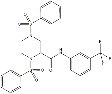 1,4-bis(phenylsulfonyl)-N-[3-(trifluoromethyl)phenyl]-2-piperazinecarboxamide Struktur