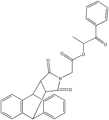 1-methyl-2-oxo-2-phenylethyl (16,18-dioxo-17-azapentacyclo[6.6.5.0~2,7~.0~9,14~.0~15,19~]nonadeca-2,4,6,9,11,13-hexaen-17-yl)acetate Struktur