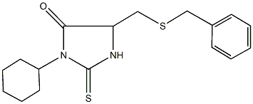 5-[(benzylsulfanyl)methyl]-3-cyclohexyl-2-thioxo-4-imidazolidinone Struktur