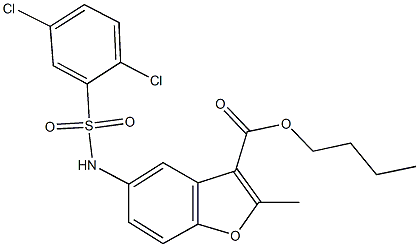 butyl 5-{[(2,5-dichlorophenyl)sulfonyl]amino}-2-methyl-1-benzofuran-3-carboxylate Struktur