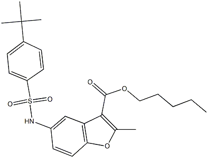 pentyl 5-{[(4-tert-butylphenyl)sulfonyl]amino}-2-methyl-1-benzofuran-3-carboxylate Struktur