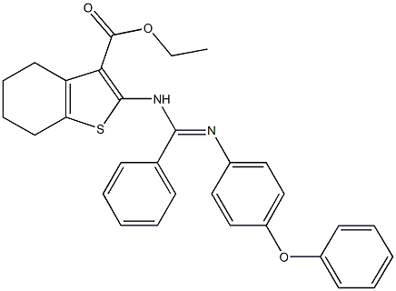 ethyl 2-{[[(4-phenoxyphenyl)imino](phenyl)methyl]amino}-4,5,6,7-tetrahydro-1-benzothiophene-3-carboxylate Struktur