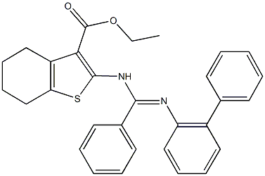 ethyl 2-{[([1,1'-biphenyl]-2-ylimino)(phenyl)methyl]amino}-4,5,6,7-tetrahydro-1-benzothiophene-3-carboxylate Struktur