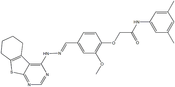 N-(3,5-dimethylphenyl)-2-{2-methoxy-4-[2-(5,6,7,8-tetrahydro[1]benzothieno[2,3-d]pyrimidin-4-yl)carbohydrazonoyl]phenoxy}acetamide Struktur