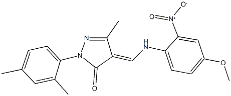 2-(2,4-dimethylphenyl)-4-({2-nitro-4-methoxyanilino}methylene)-5-methyl-2,4-dihydro-3H-pyrazol-3-one Struktur