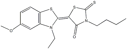 3-butyl-5-(3-ethyl-5-methoxy-1,3-benzothiazol-2(3H)-ylidene)-2-thioxo-1,3-thiazolidin-4-one Struktur