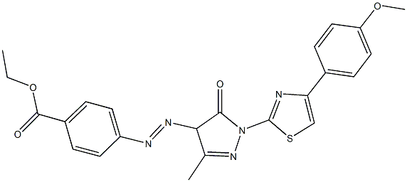 ethyl 4-({1-[4-(4-methoxyphenyl)-1,3-thiazol-2-yl]-3-methyl-5-oxo-4,5-dihydro-1H-pyrazol-4-yl}diazenyl)benzoate Struktur