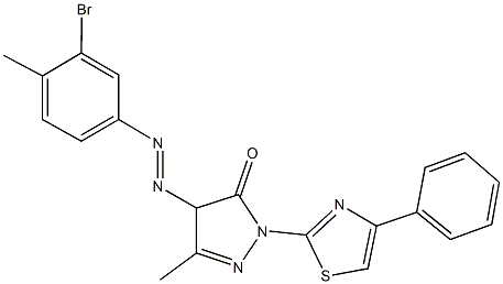 4-[(3-bromo-4-methylphenyl)diazenyl]-5-methyl-2-(4-phenyl-1,3-thiazol-2-yl)-2,4-dihydro-3H-pyrazol-3-one Struktur