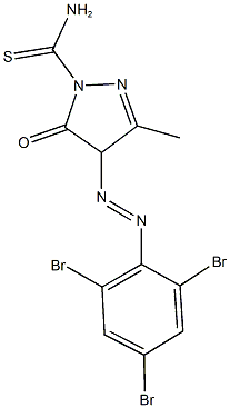 3-methyl-5-oxo-4-[(2,4,6-tribromophenyl)diazenyl]-4,5-dihydro-1H-pyrazole-1-carbothioamide Struktur