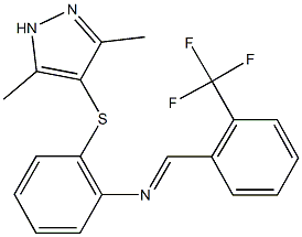 N-{2-[(3,5-dimethyl-1H-pyrazol-4-yl)sulfanyl]phenyl}-N-[2-(trifluoromethyl)benzylidene]amine Struktur