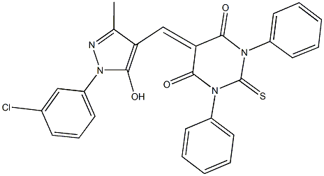 5-{[1-(3-chlorophenyl)-5-hydroxy-3-methyl-1H-pyrazol-4-yl]methylene}-1,3-diphenyl-2-thioxodihydro-4,6(1H,5H)-pyrimidinedione Struktur