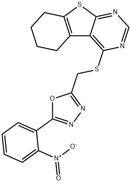 4-{[(5-{2-nitrophenyl}-1,3,4-oxadiazol-2-yl)methyl]sulfanyl}-5,6,7,8-tetrahydro[1]benzothieno[2,3-d]pyrimidine Struktur