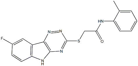 2-[(8-fluoro-5H-[1,2,4]triazino[5,6-b]indol-3-yl)sulfanyl]-N-(2-methylphenyl)acetamide Struktur