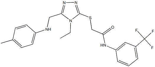 2-[(4-ethyl-5-{[(4-methylphenyl)amino]methyl}-4H-1,2,4-triazol-3-yl)sulfanyl]-N-[3-(trifluoromethyl)phenyl]acetamide Struktur