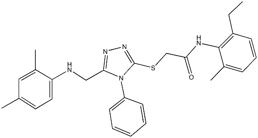 2-({5-[(2,4-dimethylanilino)methyl]-4-phenyl-4H-1,2,4-triazol-3-yl}sulfanyl)-N-(2-ethyl-6-methylphenyl)acetamide Struktur