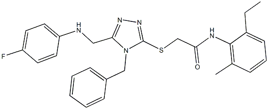 2-({4-benzyl-5-[(4-fluoroanilino)methyl]-4H-1,2,4-triazol-3-yl}sulfanyl)-N-(2-ethyl-6-methylphenyl)acetamide Struktur