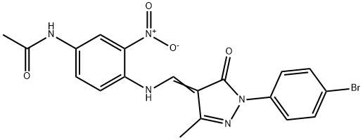 N-{4-({[1-(4-bromophenyl)-3-methyl-5-oxo-1,5-dihydro-4H-pyrazol-4-ylidene]methyl}amino)-3-nitrophenyl}acetamide Struktur