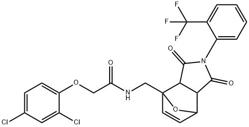 2-(2,4-dichlorophenoxy)-N-({3,5-dioxo-4-[2-(trifluoromethyl)phenyl]-10-oxa-4-azatricyclo[5.2.1.0~2,6~]dec-8-en-1-yl}methyl)acetamide Struktur