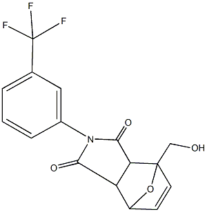 1-(hydroxymethyl)-4-[3-(trifluoromethyl)phenyl]-10-oxa-4-azatricyclo[5.2.1.0~2,6~]dec-8-ene-3,5-dione Struktur