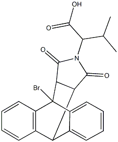 2-(1-bromo-16,18-dioxo-17-azapentacyclo[6.6.5.0~2,7~.0~9,14~.0~15,19~]nonadeca-2,4,6,9,11,13-hexaen-17-yl)-3-methylbutanoic acid Struktur