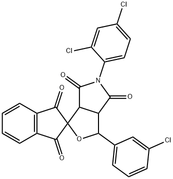 1-(3-chlorophenyl)-5-(2,4-dichlorophenyl)dihydro-1',3',4,6(2'H,3H,5H)-tetraoxospiro(1H-furo[3,4-c]pyrrole-3,2'-[1'H]-indene) Struktur