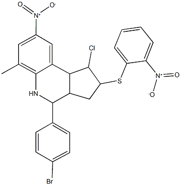 4-(4-bromophenyl)-1-chloro-8-nitro-2-({2-nitrophenyl}sulfanyl)-6-methyl-2,3,3a,4,5,9b-hexahydro-1H-cyclopenta[c]quinoline Struktur