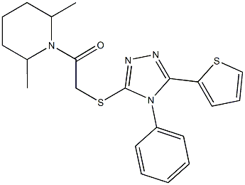 2,6-dimethyl-1-({[4-phenyl-5-(2-thienyl)-4H-1,2,4-triazol-3-yl]sulfanyl}acetyl)piperidine Struktur