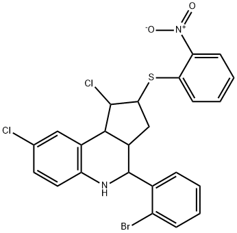 4-(2-bromophenyl)-1,8-dichloro-2-({2-nitrophenyl}sulfanyl)-2,3,3a,4,5,9b-hexahydro-1H-cyclopenta[c]quinoline Struktur