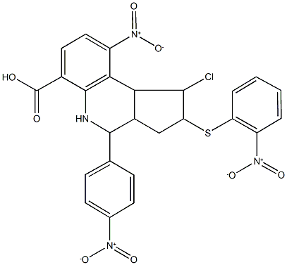 1-chloro-9-nitro-4-{4-nitrophenyl}-2-({2-nitrophenyl}sulfanyl)-2,3,3a,4,5,9b-hexahydro-1H-cyclopenta[c]quinoline-6-carboxylic acid Struktur