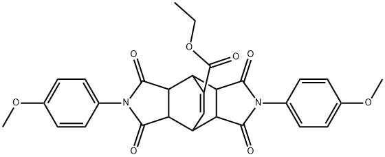 ethyl 4,10-bis(4-methoxyphenyl)-3,5,9,11-tetraoxo-4,10-diazatetracyclo[5.5.2.0~2,6~.0~8,12~]tetradec-13-ene-13-carboxylate Struktur