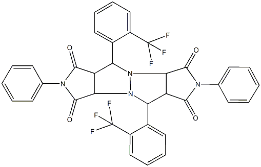 2,7-diphenyl-5,10-bis[2-(trifluoromethyl)phenyl]tetrahydropyrrolo[3,4-c]pyrrolo[3',4':4,5]pyrazolo[1,2-a]pyrazole-1,3,6,8(2H,3aH,5H,7H)-tetrone Struktur