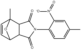 4-{2-nitro-4-methylphenyl}-1-methyl-10-oxa-4-azatricyclo[5.2.1.0~2,6~]dec-8-ene-3,5-dione Struktur