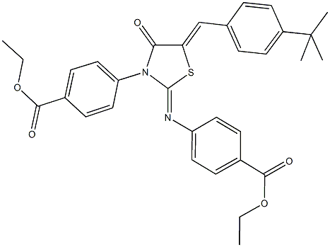 ethyl 4-(5-(4-tert-butylbenzylidene)-2-{[4-(ethoxycarbonyl)phenyl]imino}-4-oxo-1,3-thiazolidin-3-yl)benzoate Struktur