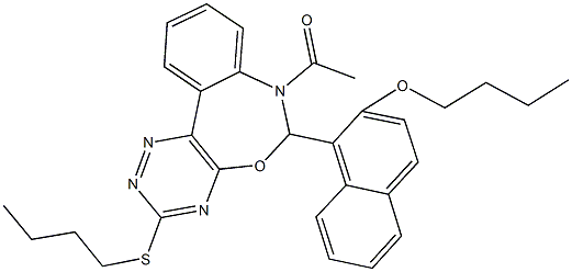 1-[7-acetyl-3-(butylsulfanyl)-6,7-dihydro[1,2,4]triazino[5,6-d][3,1]benzoxazepin-6-yl]-2-naphthyl butyl ether Struktur