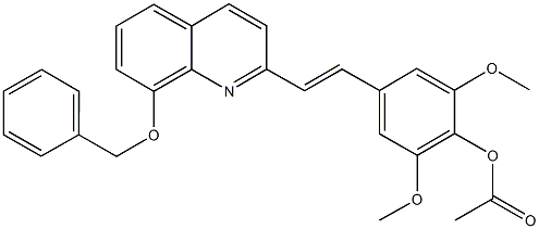 4-{2-[8-(benzyloxy)-2-quinolinyl]vinyl}-2,6-dimethoxyphenyl acetate Struktur