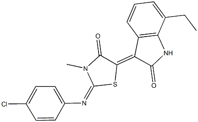 3-{2-[(4-chlorophenyl)imino]-3-methyl-4-oxo-1,3-thiazolidin-5-ylidene}-7-ethyl-1,3-dihydro-2H-indol-2-one Struktur