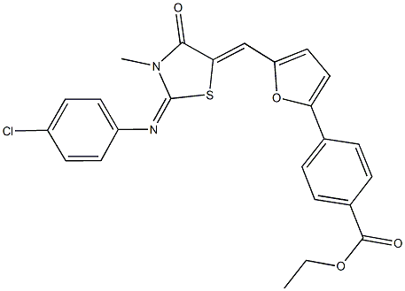 ethyl 4-[5-({2-[(4-chlorophenyl)imino]-3-methyl-4-oxo-1,3-thiazolidin-5-ylidene}methyl)-2-furyl]benzoate Struktur