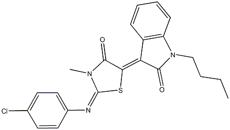 1-butyl-3-{2-[(4-chlorophenyl)imino]-3-methyl-4-oxo-1,3-thiazolidin-5-ylidene}-1,3-dihydro-2H-indol-2-one Struktur