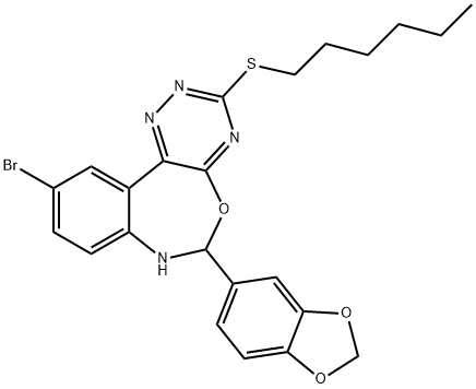 6-(1,3-benzodioxol-5-yl)-10-bromo-6,7-dihydro[1,2,4]triazino[5,6-d][3,1]benzoxazepin-3-yl hexyl sulfide Struktur